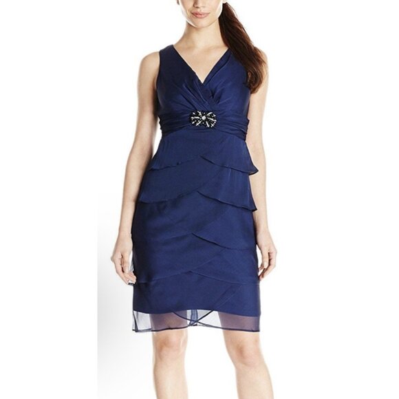 London Times Dress 20W 20 W Navy Blue Tiered Jewel Wedding Guest Party - Picture 1 of 13